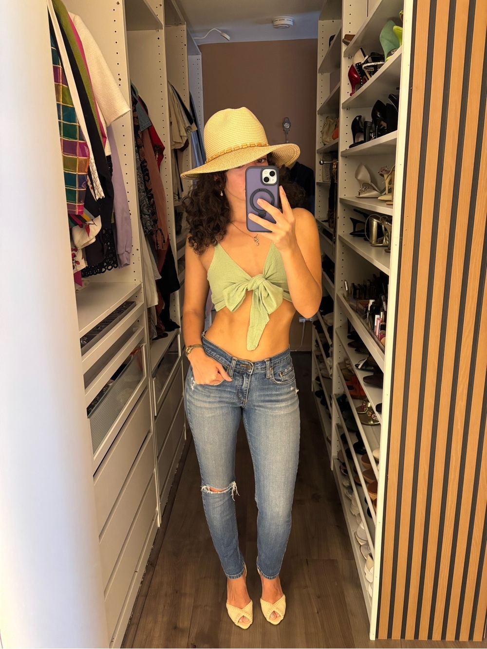 Sage Green Tie-Front Crop Top